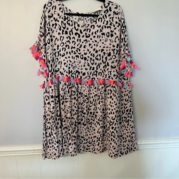 Savanna Jane Women's Stepping Ahead Leopard Neon Tassel Dress Size 2X GUC - Picture 7 of 11